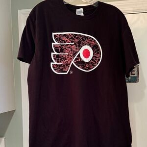 Black Graphic Tee with Red Accents